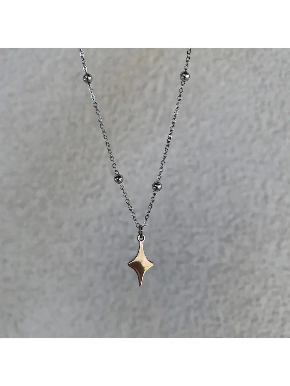 Stainless steel Cyber Y2k grunge silver star opium necklace. Cool simple